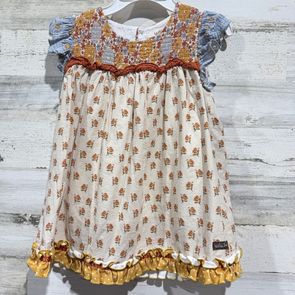 Matilda Jane Girls 10Y Multicolor Floral Smocked Ruffle Top Boho EUC